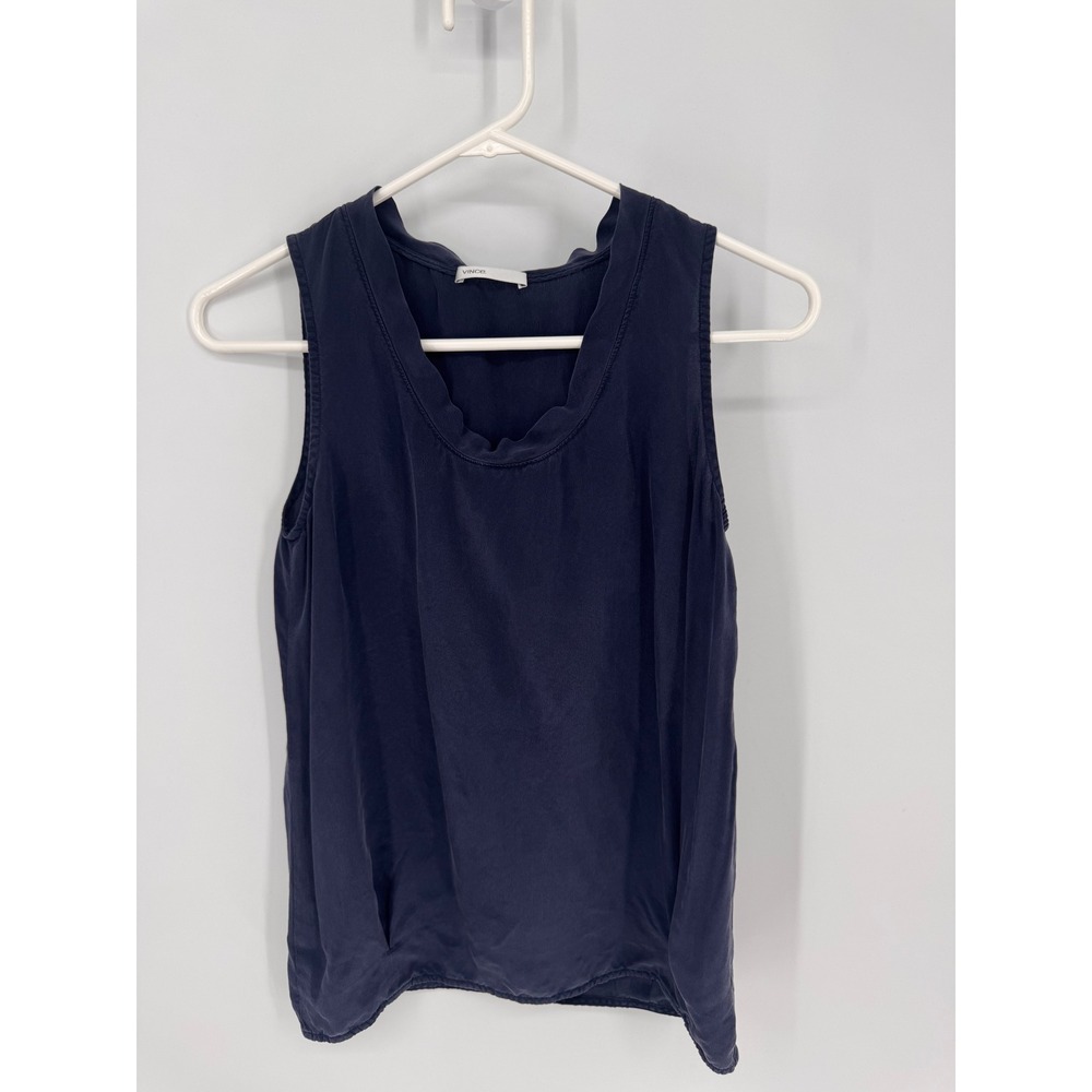 Vince‎ Tank Top Women Est Small Navy Silk Sleeveless Pleated Hem